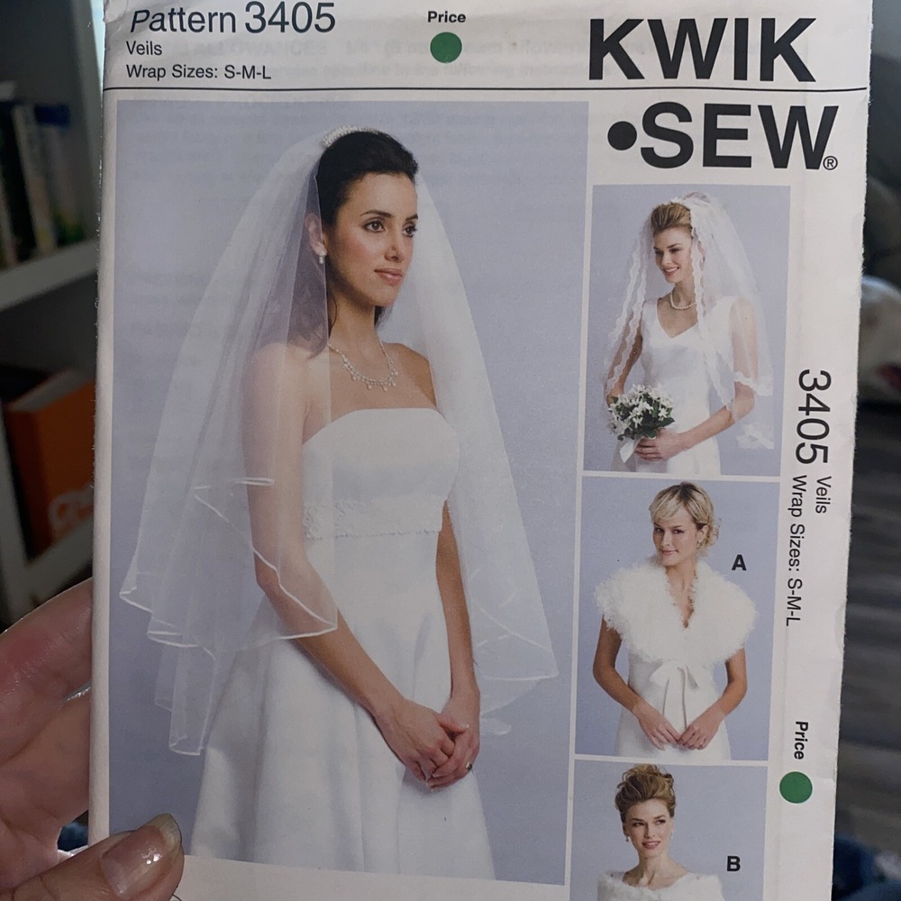 2005 KWIK SEW 3405 Wedding Veils and Wraps Sewing Pattern Size S-M-L Uncut
